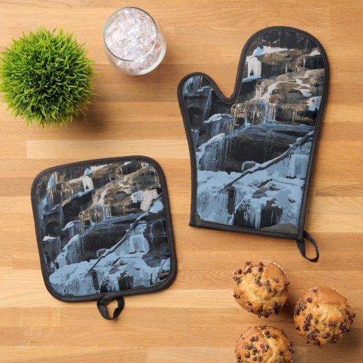 ウィンターホリデースノーシクル凍ってい滝 鍋つかみ&鍋敷きセット (トップダウン)