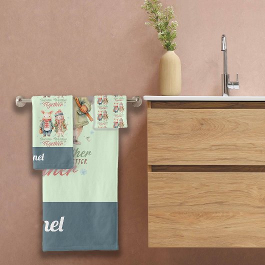 ウィンターホリデーズクリスマスカップル男性名前をカスタムする バスタオルセット