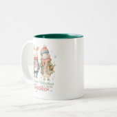 ウィンターホリデーズクリスマスバニーカップル名前をカスタムする ツートーンマグカップ (正面左)