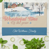 ウィンターホリデーズクリスマス名前をカスタムする キッチンタオル (折り畳み)