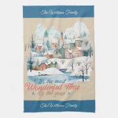 ウィンターホリデーズクリスマス名前をカスタムする キッチンタオル (縦)