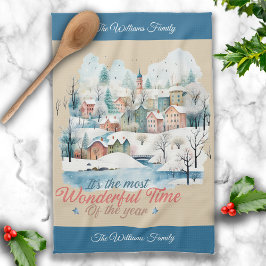 ウィンターホリデーズクリスマス名前をカスタムする キッチンタオル