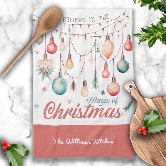 ウィンターホリデーズクリスマス名前をカスタムする キッチンタオル