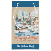 ウィンターホリデーズクリスマス名前をカスタムする スモールペーパーバッグ (裏面)