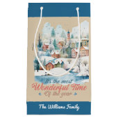 ウィンターホリデーズクリスマス名前をカスタムする スモールペーパーバッグ (正面)