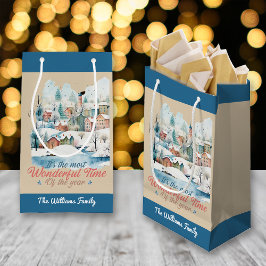 ウィンターホリデーズクリスマス名前をカスタムする スモールペーパーバッグ