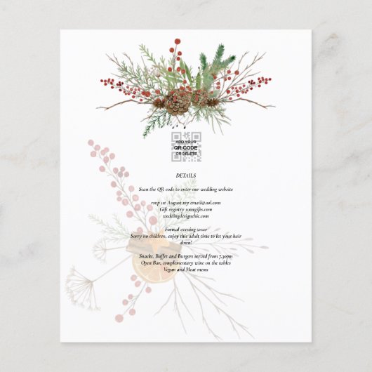 ウィンターホリデーズクリスマス結婚式招待状 チラシ (裏面)