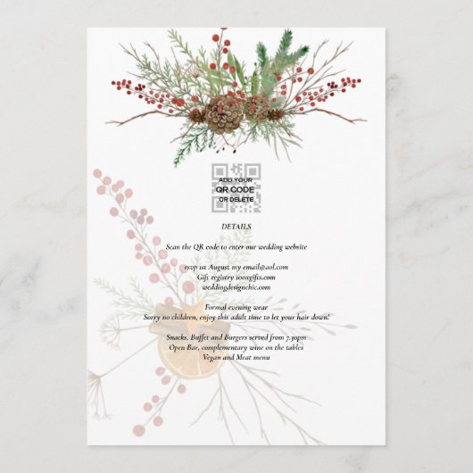 ウィンターホリデーズクリスマス結婚式招待状 招待状 (裏面)