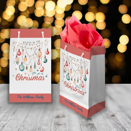 ウィンターホリデーズクリスマス魔法名前をカスタムする スモールペーパーバッグ