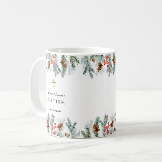 ウィンターホリデーズグリーナリー金ゴールドクロスボーイバプテスマ コーヒーマグカップ (正面左)