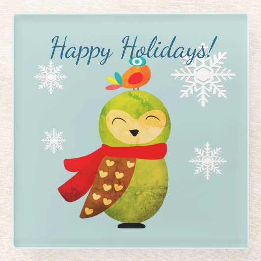 ウィンターホリデーズフクロウ ガラスコースター (正面)