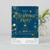 ウィンターホリデーネイビーブルースノーフレーククリスマスパーティー 箔招待状 (立ち正面)