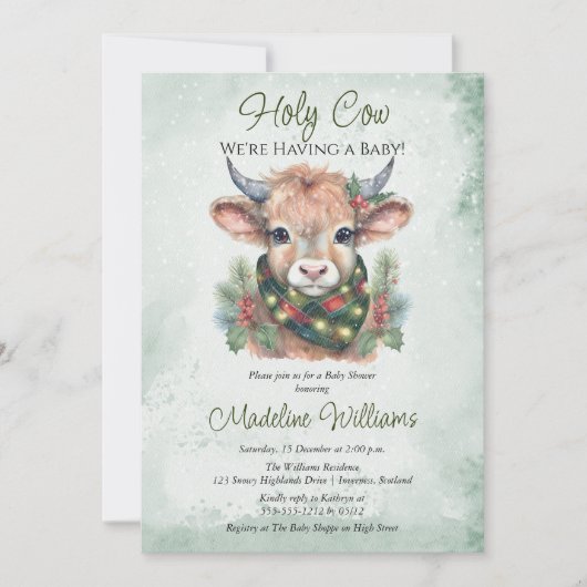 ウィンターホリデーハイランドホーリーカウベビーシャワー 招待状 (正面)