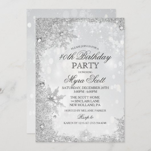 ウィンターホリデーバースデーパーティーの招待 招待状 (正面/裏面)