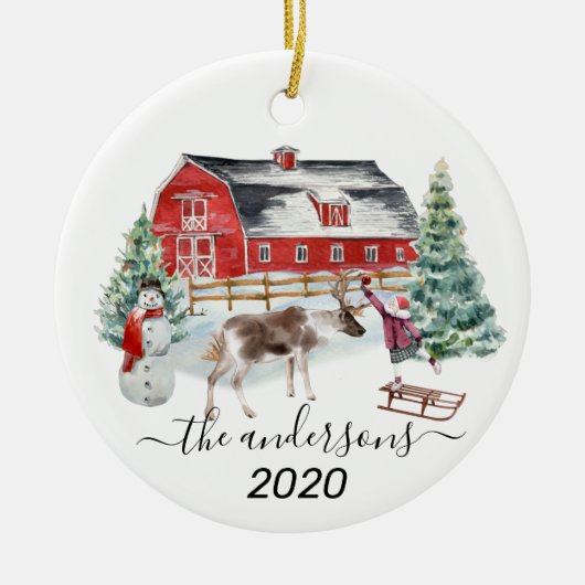 ウィンターホリデーバーントインデナーガール手書き名 セラミックオーナメント (正面)