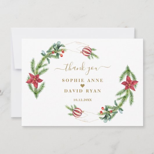 ウィンターホリデーパインコーンクリスマスボール結婚ズ サンキューカード (正面)