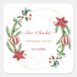 ウィンターホリデーパインコーンクリスマスボール結婚ズ スクエアシール