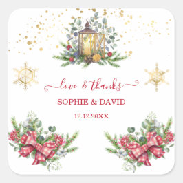 ウィンターホリデーパインコーンクリスマスボール結婚ズ スクエアシール