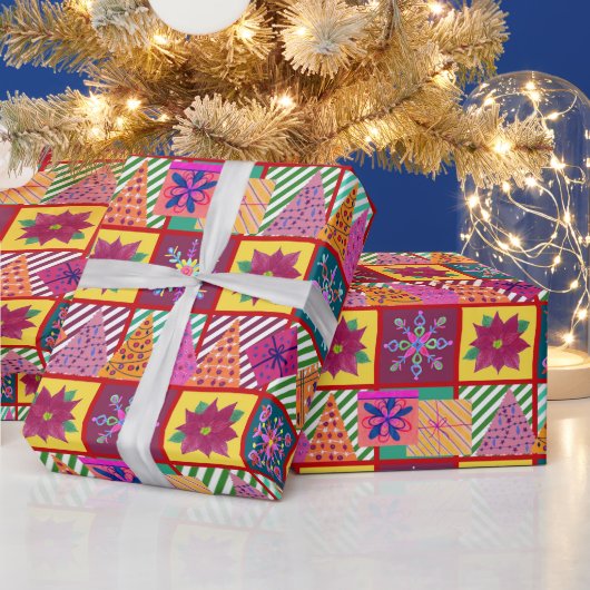 ウィンターホリデーパッチワーク ラッピングペーパー (クリスマス)