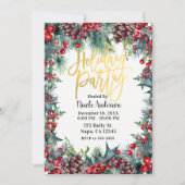 ウィンターホリデーパーティクリスマスホリー&パインコーン 招待状 (正面)