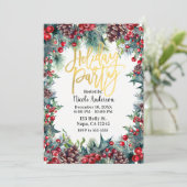 ウィンターホリデーパーティクリスマスホリー&パインコーン 招待状 (スタンド正面)