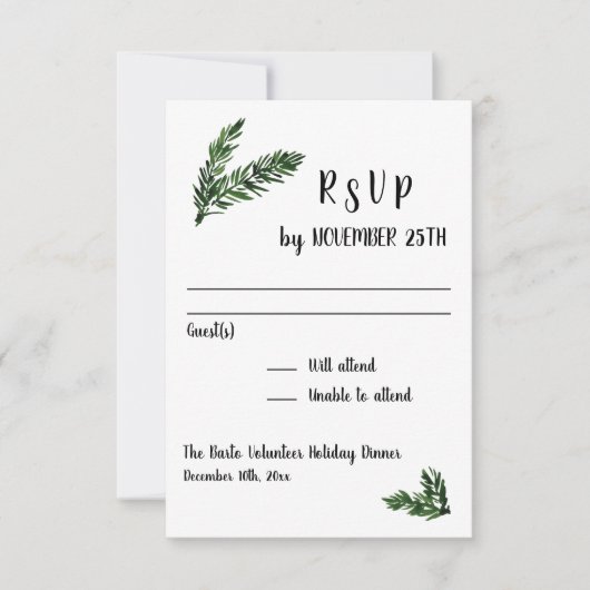 ウィンターホリデーパーティーイベント披露宴応答RSVP 出欠カード (正面)