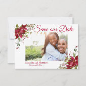 ウィンターホリデーブルガンディポインセチア日付保存 セーブザデート (正面)