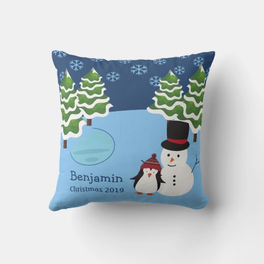 ウィンターホリデーペンギンと雪だるまクリスマス クッション (裏面)