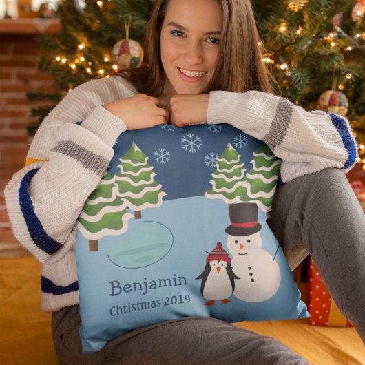 ウィンターホリデーペンギンと雪だるまクリスマス クッション
