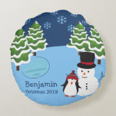 ウィンターホリデーペンギンと雪だるまクリスマス ラウンドクッション (裏面)