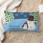 ウィンターホリデーペンギンと雪だるまクリスマス ランバークッション (ブランケット)
