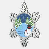 ウィンターホリデーペンギンアンド雪だるまキッド スノーフレークピューターオーナメント (右)