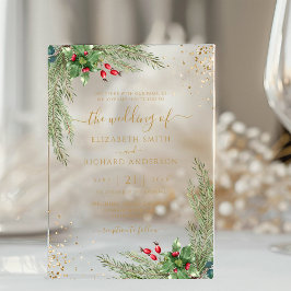 ウィンターホリデーボタニカルグリーナリー結婚ズ アクリル招待状