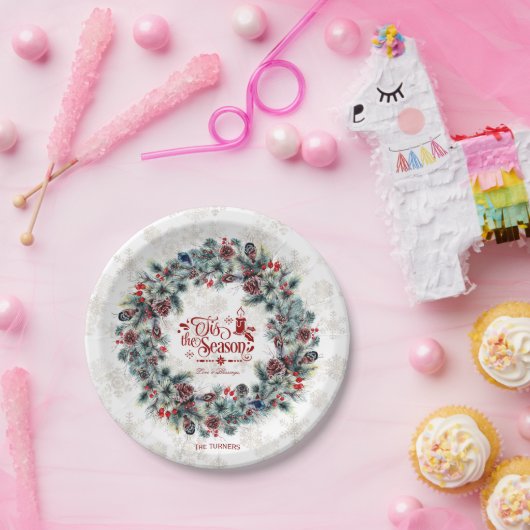 ウィンターホリデーリースティスザシーズンモノグラム ペーパープレート (パーティー)