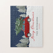 ウィンターホリデーレッドトラッククリスマスファミリー名 ジグソーパズル (縦)