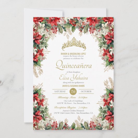 ウィンターホリデーレッドフロールデパスクアキンセアニラ 招待状 (正面)