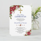 ウィンターホリデーレッドホワイトポインセチア聖餐式 招待状 (スタンド正面)