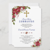 ウィンターホリデーレッドホワイトポインセチア聖餐式 招待状 (正面)