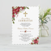 ウィンターホリデーレッドホワイトポインセチア聖餐式 招待状 (スタンド正面)