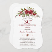 ウィンターホリデーレッドポインセティアサプライズ30誕生日 招待状 (正面/裏面)