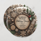 ウィンターホリデー素朴カントリークリスマスパーティー 招待状 (正面/裏面)