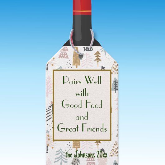 ウィンターホリデー素朴ツズ&引用文ワインボトル ギフトタグ