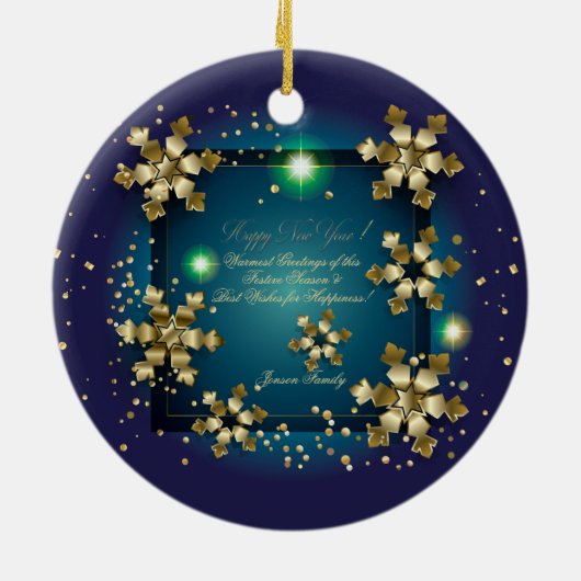 ウィンターホリデー金ゴールドデコーウィッシュパーソナライズされたXMAX セラミックオーナメント (裏面)