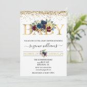 ウィンターホリデー金ゴールドベビーシャワーフローラフラワー 招待状 (スタンド正面)