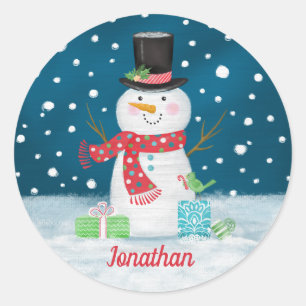 ウィンターホリデー雪だるまクリスマスステッカー ラウンドシール