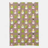 ウィンターホリデー雪だるまクリスマスツリーパターン キッチンタオル (縦)