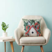 ウィンターホリーとバードハウスウォーターカラー クッション (椅子)