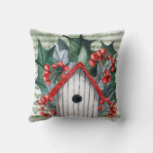 ウィンターホリーとバードハウスウォーターカラー クッション (裏面)