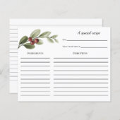 ウィンターホリーブランチブライダルシャワーレシピカード (正面/裏面)