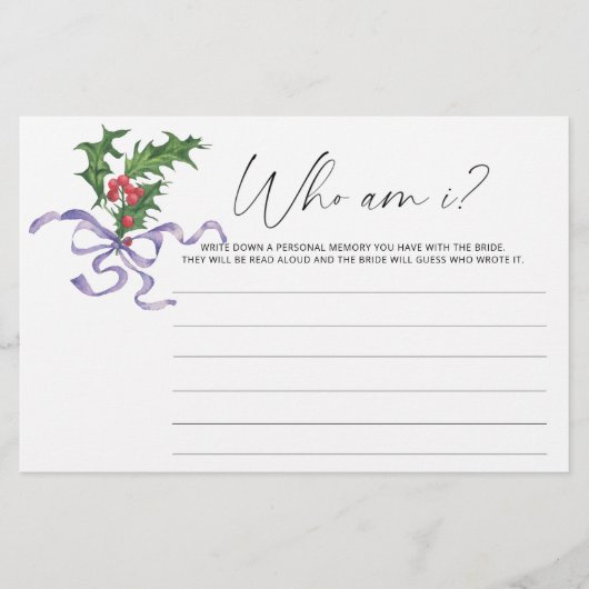 ウィンターホリーブランチ誰が私のブライダルシャワーゲーム 便箋 (正面)